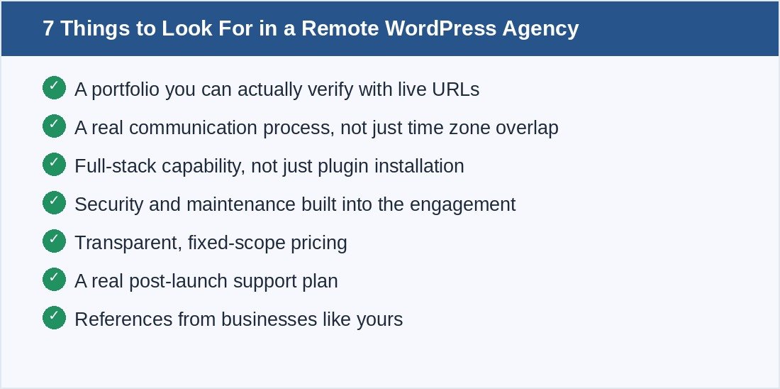 7 things to look for in a remote WordPress development agency checklist
