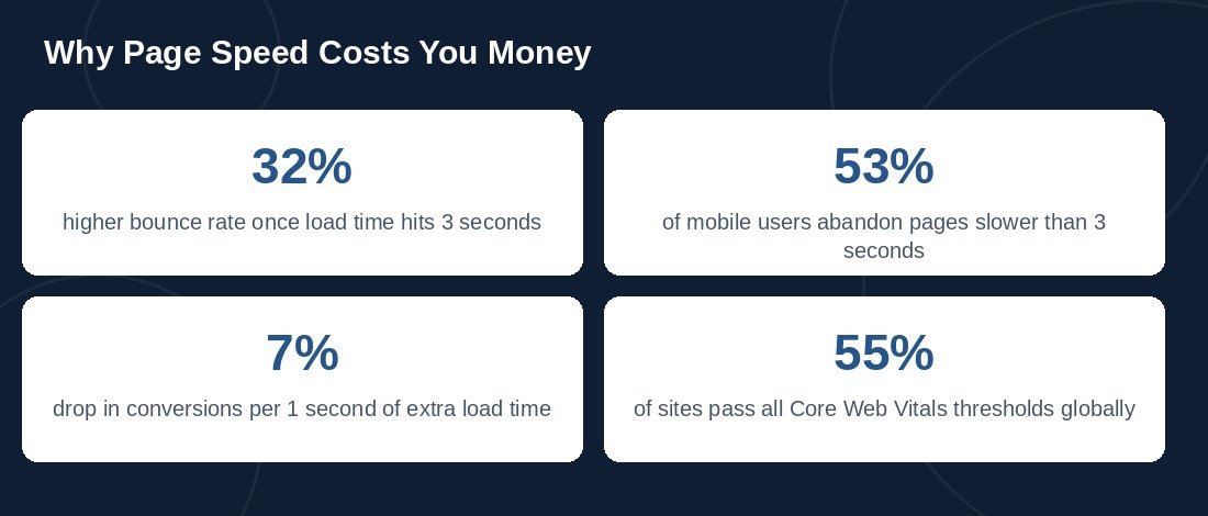 Statistics showing how page speed affects bounce rate and conversions